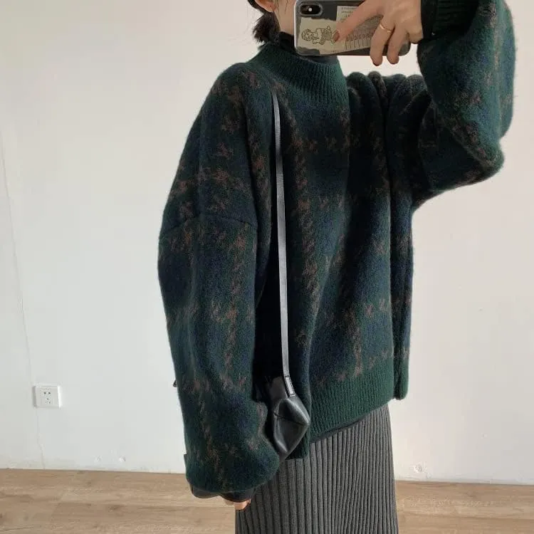 Grunge Clothes Grandpa Sweaters Vintage Aesthetic Baggy Dark Academia Clothing Plaid Striped Preppy Pullovers 2025