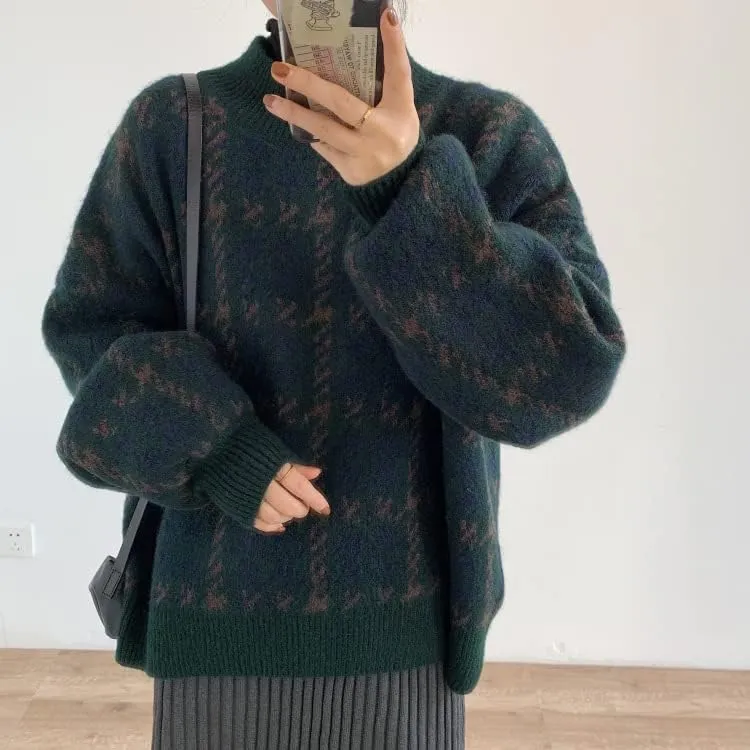 Grunge Clothes Grandpa Sweaters Vintage Aesthetic Baggy Dark Academia Clothing Plaid Striped Preppy Pullovers 2025
