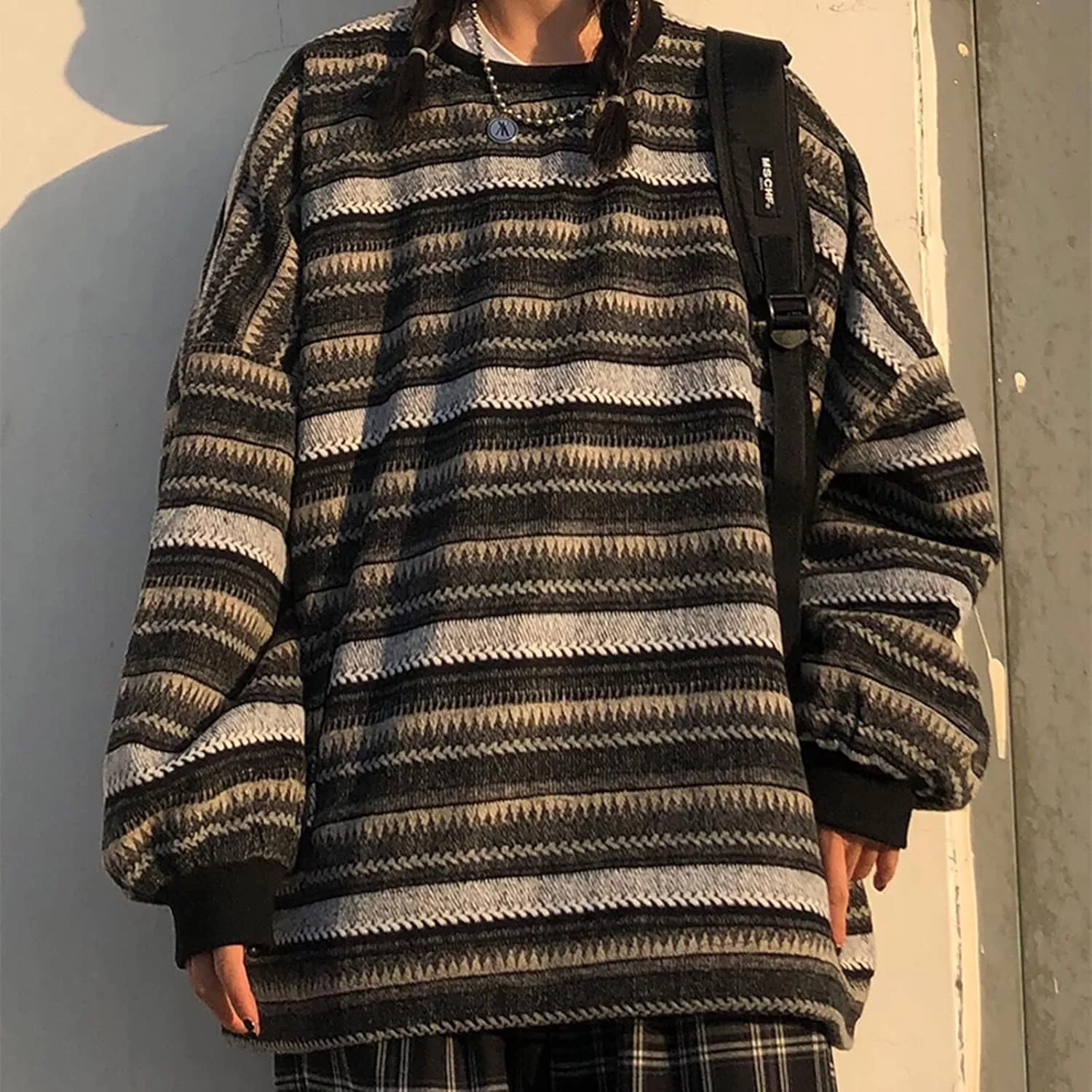 Grunge Clothes Grandpa Sweaters Vintage Aesthetic Baggy Dark Academia Clothing Plaid Striped Preppy Pullovers 2025