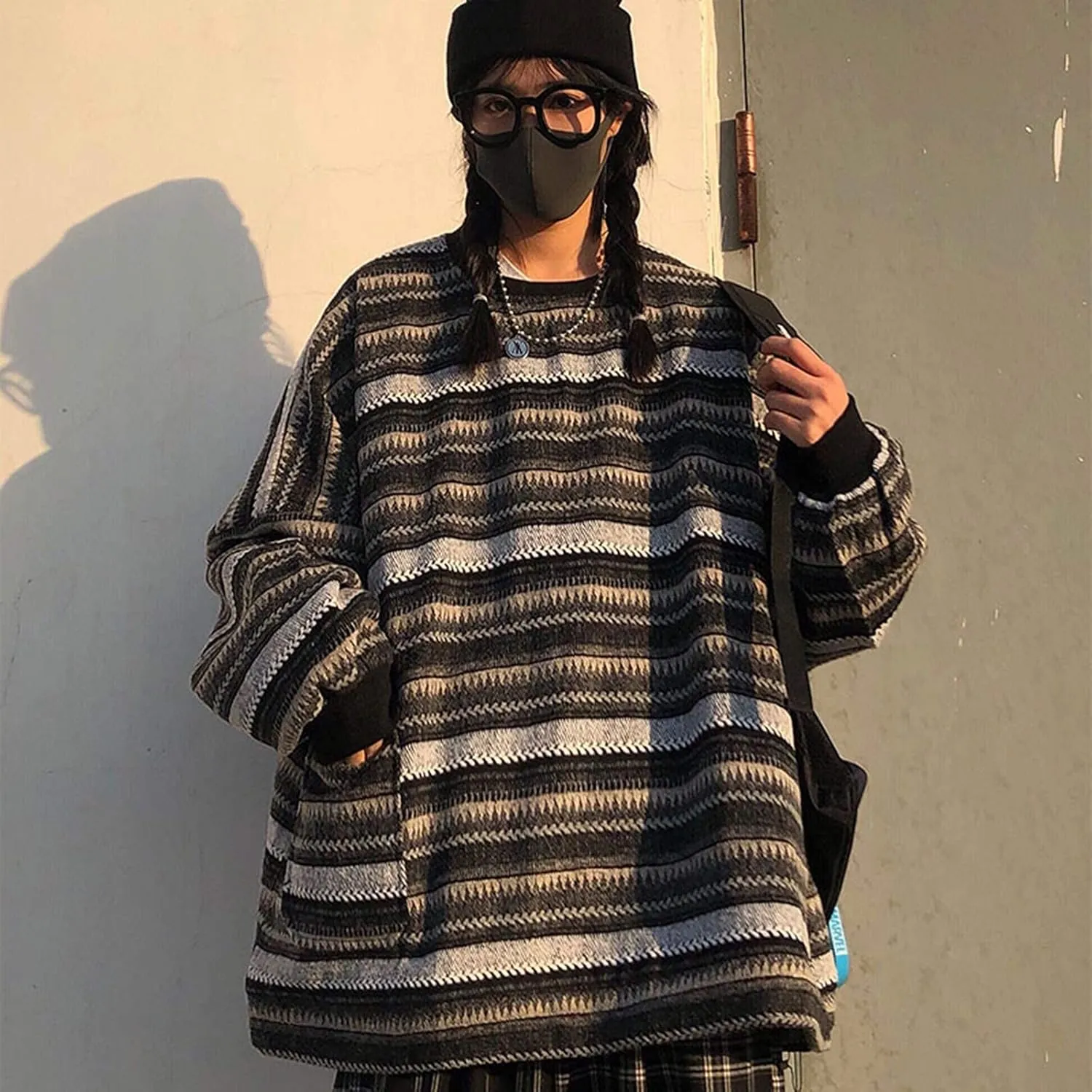 Grunge Clothes Grandpa Sweaters Vintage Aesthetic Baggy Dark Academia Clothing Plaid Striped Preppy Pullovers 2025