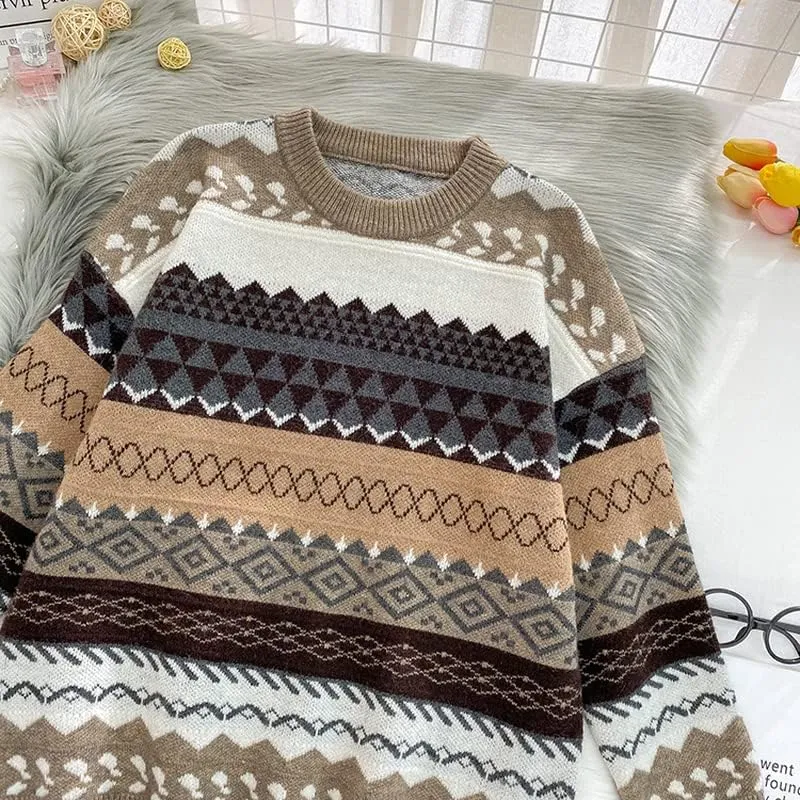 Grunge Clothes Grandpa Sweaters Vintage Aesthetic Baggy Dark Academia Clothing Plaid Striped Preppy Pullovers 2025