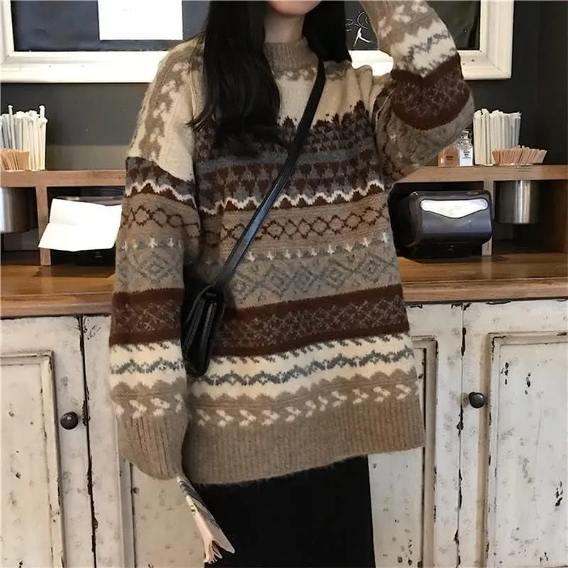 Grunge Clothes Grandpa Sweaters Vintage Aesthetic Baggy Dark Academia Clothing Plaid Striped Preppy Pullovers 2025