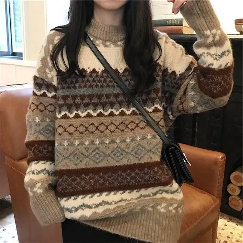 Grunge Clothes Grandpa Sweaters Vintage Aesthetic Baggy Dark Academia Clothing Plaid Striped Preppy Pullovers 2025