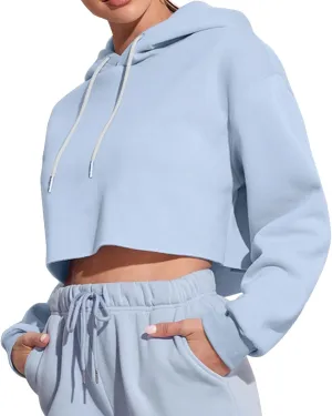 Gumipy Women's Cropped Hoodies Drop Shoulder Drawtring Oversized Sweatshirt Hoodie Y2K Long Sleeve Pullover Senior Crop Tops