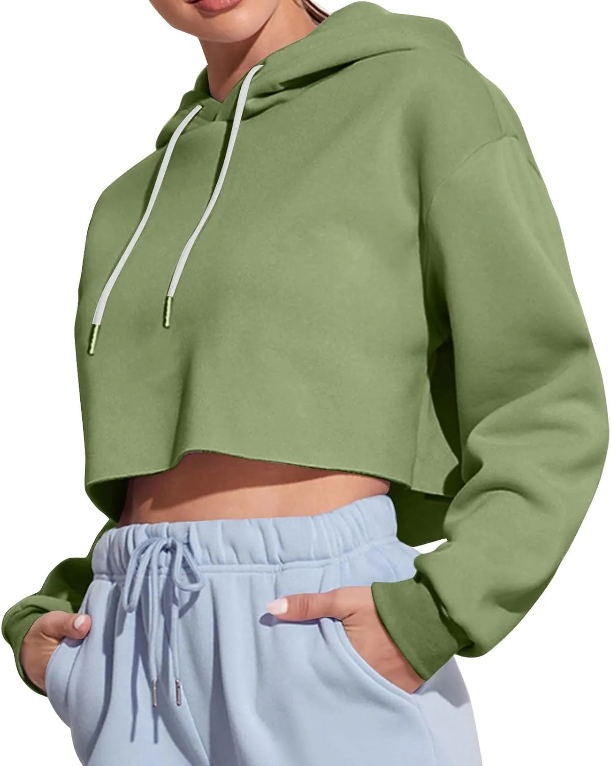 Gumipy Women's Cropped Hoodies Drop Shoulder Drawtring Oversized Sweatshirt Hoodie Y2K Long Sleeve Pullover Senior Crop Tops