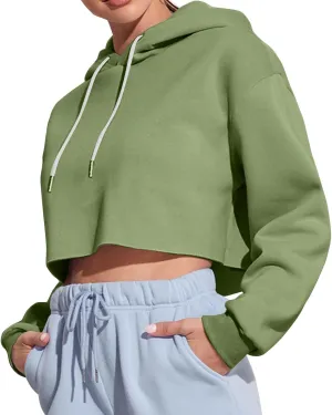 Gumipy Women's Cropped Hoodies Drop Shoulder Drawtring Oversized Sweatshirt Hoodie Y2K Long Sleeve Pullover Senior Crop Tops