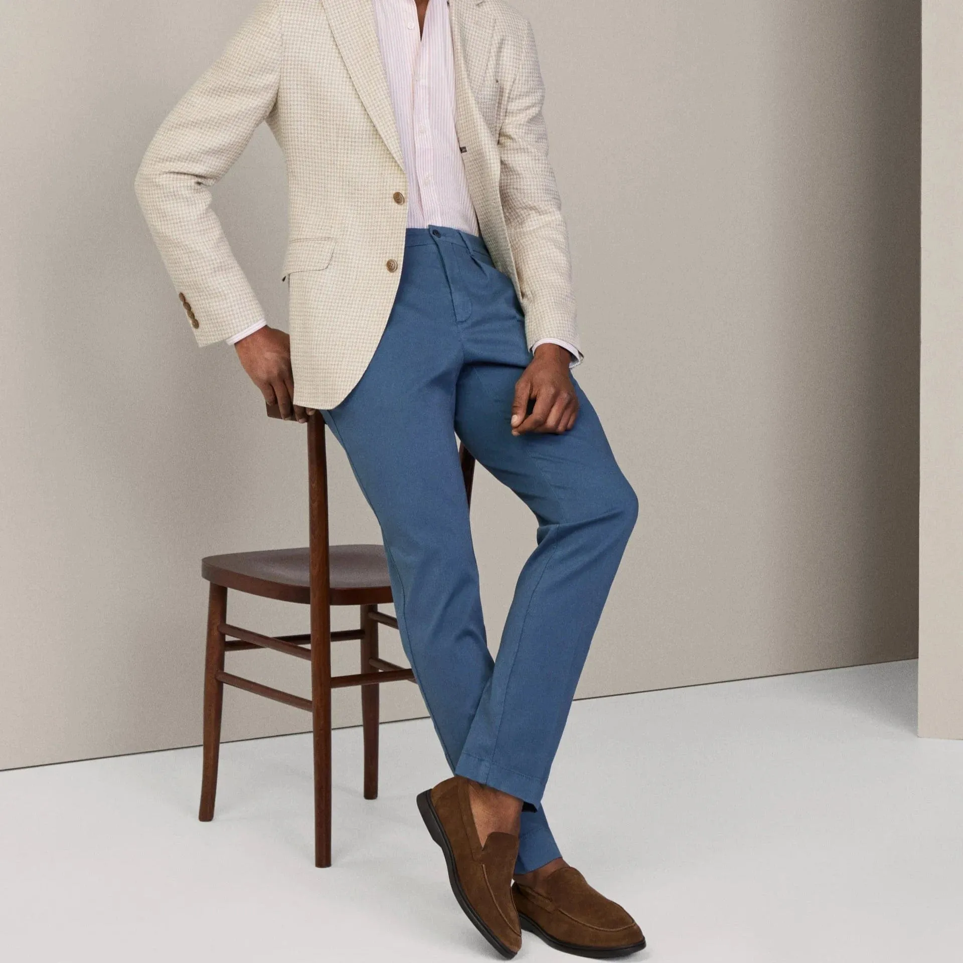 Hackett Sloan Fit Tricotine Trousers In Marine Blue