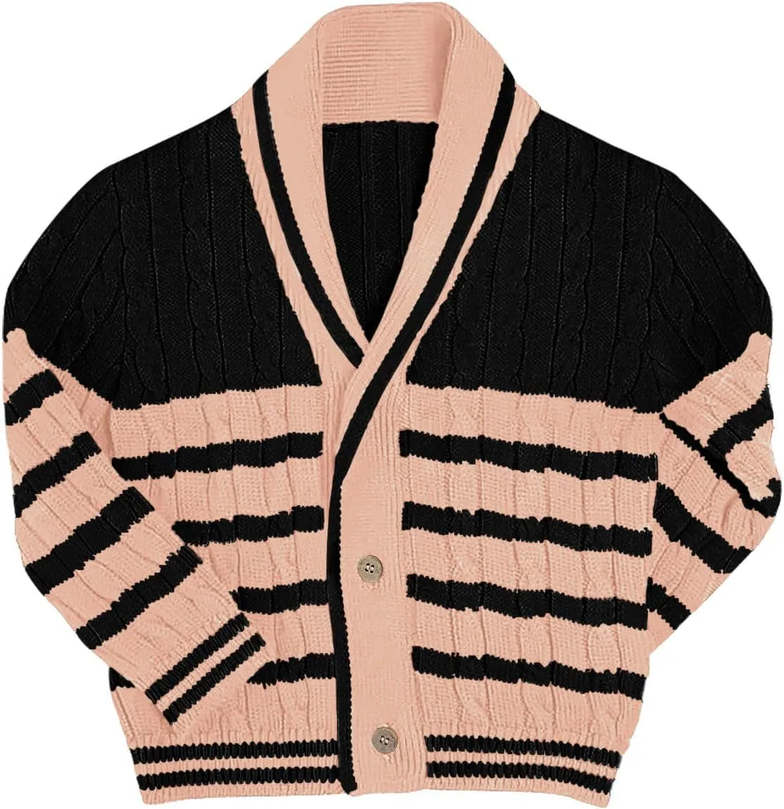 Haloumoning Boys Cardigan Striped Cable Knit Sweater Kids Casual Long Sleeve Shawl Collar Fall Clothes 4-14Y