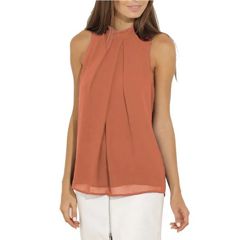 Halter Sleeveless Sexy Chiffon Pure Color Tank