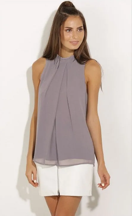Halter Sleeveless Sexy Chiffon Pure Color Tank