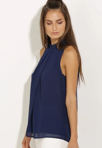 Halter Sleeveless Sexy Chiffon Pure Color Tank
