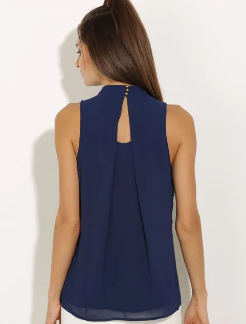 Halter Sleeveless Sexy Chiffon Pure Color Tank