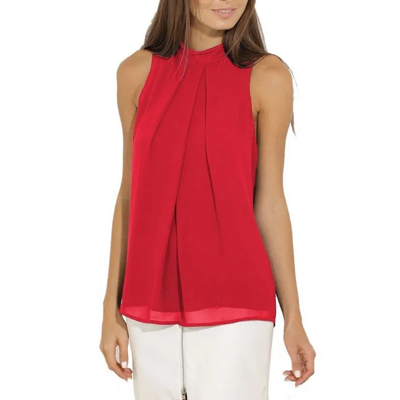 Halter Sleeveless Sexy Chiffon Pure Color Tank