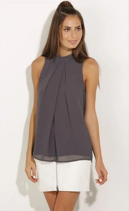 Halter Sleeveless Sexy Chiffon Pure Color Tank