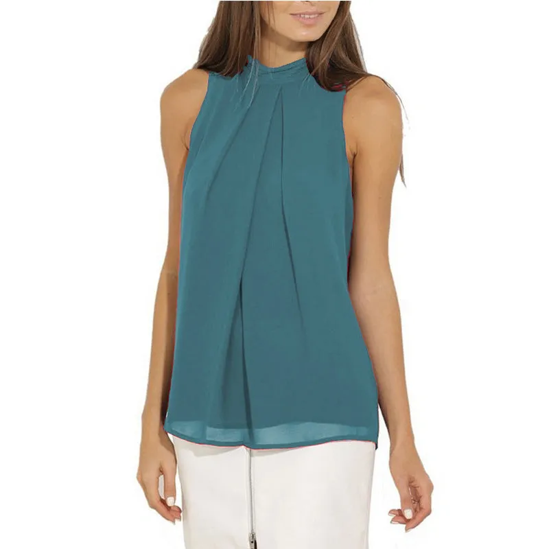 Halter Sleeveless Sexy Chiffon Pure Color Tank