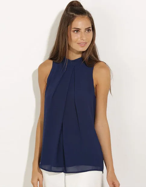 Halter Sleeveless Sexy Chiffon Pure Color Tank