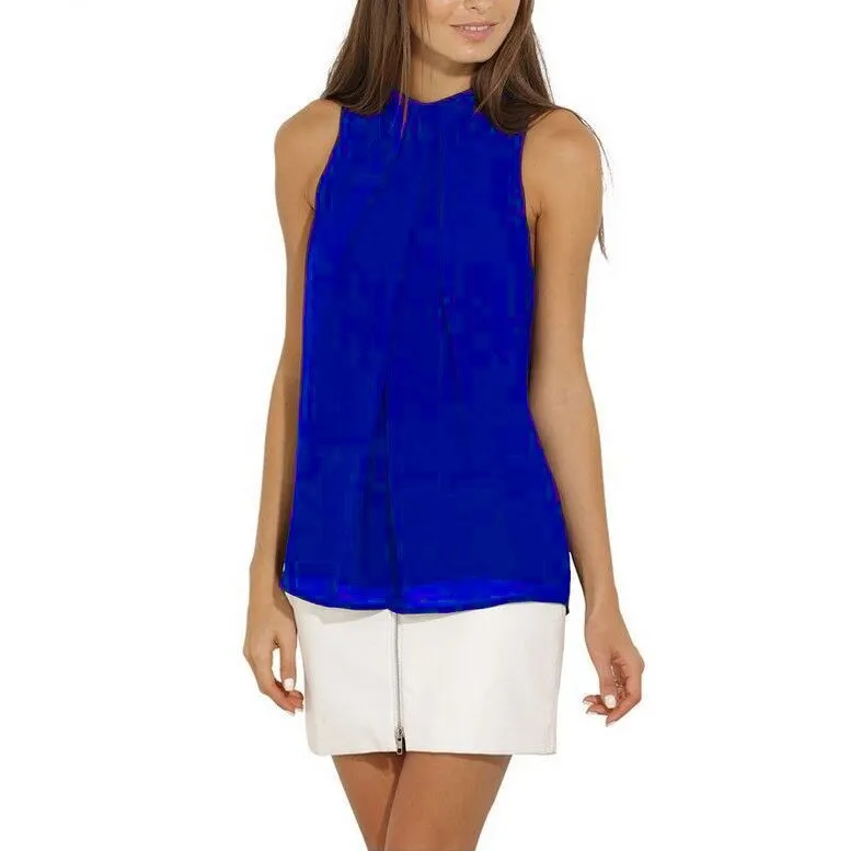 Halter Sleeveless Sexy Chiffon Pure Color Tank