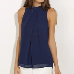 Halter Sleeveless Sexy Chiffon Pure Color Tank