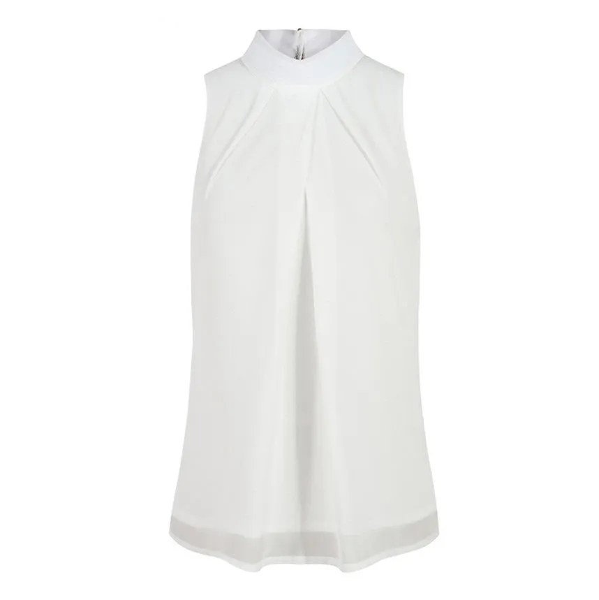 Halter Sleeveless Sexy Chiffon Pure Color Tank