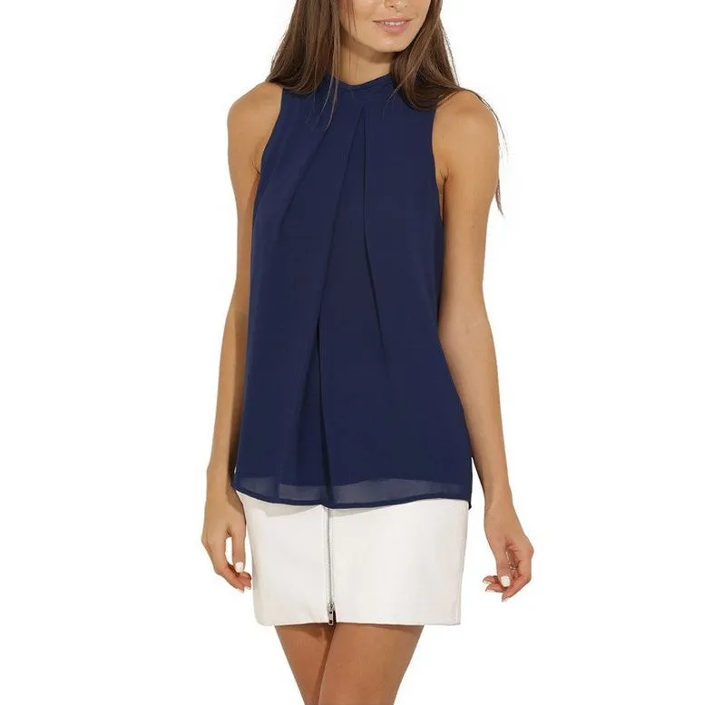Halter Sleeveless Sexy Chiffon Pure Color Tank
