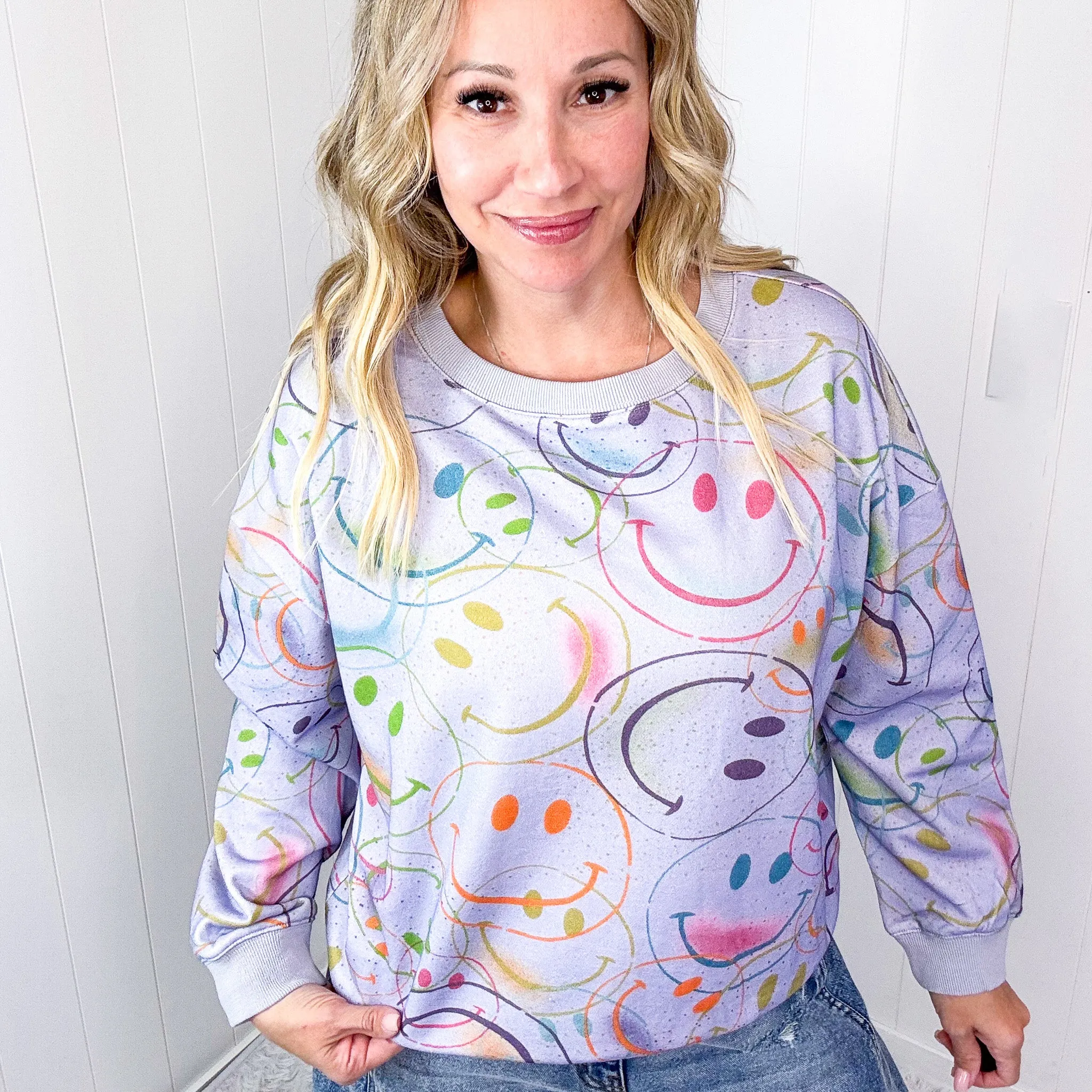 Happy Splendor Mineral Washed Terry Long Sleeve Pullover In Washed Lilac *Final Sale*