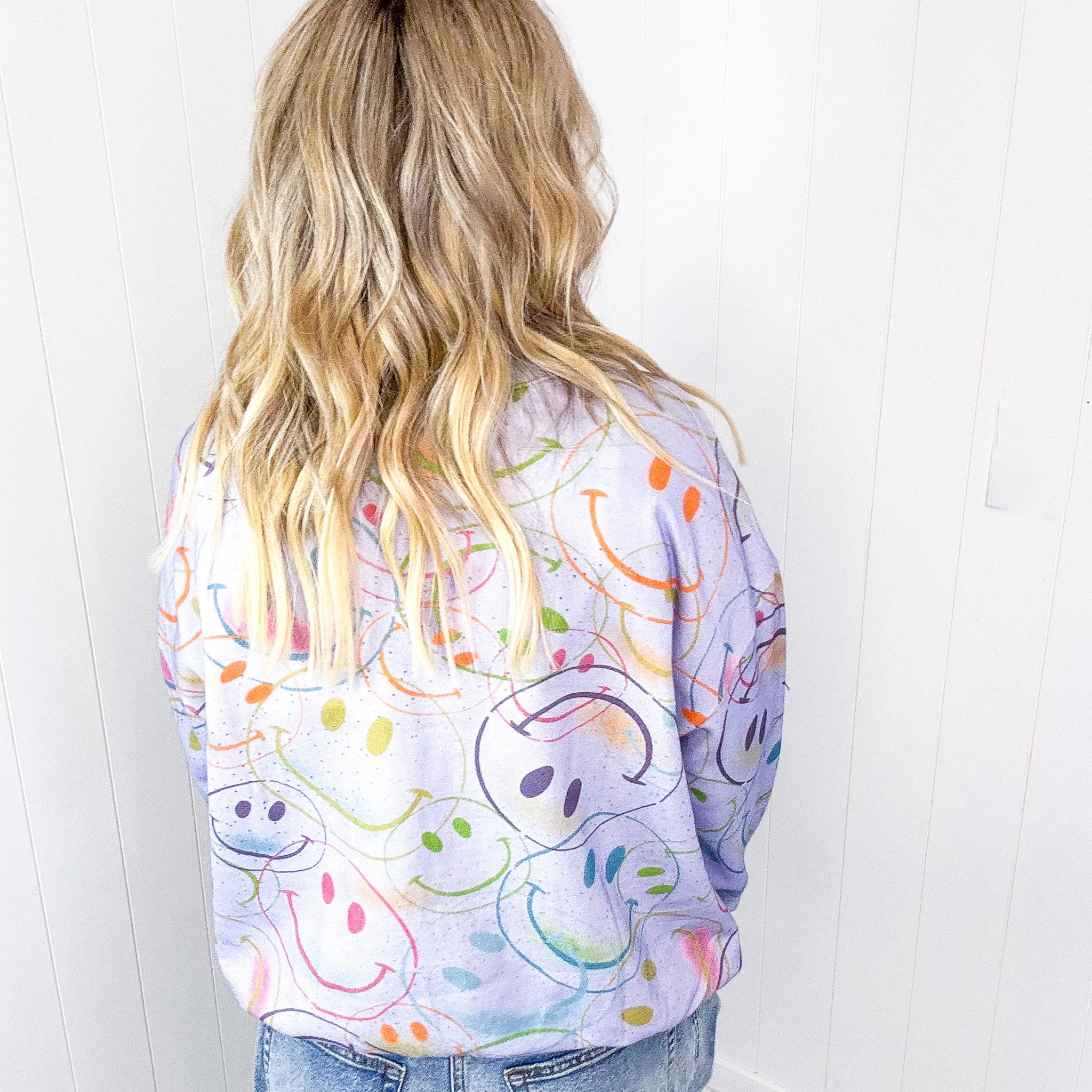 Happy Splendor Mineral Washed Terry Long Sleeve Pullover In Washed Lilac *Final Sale*