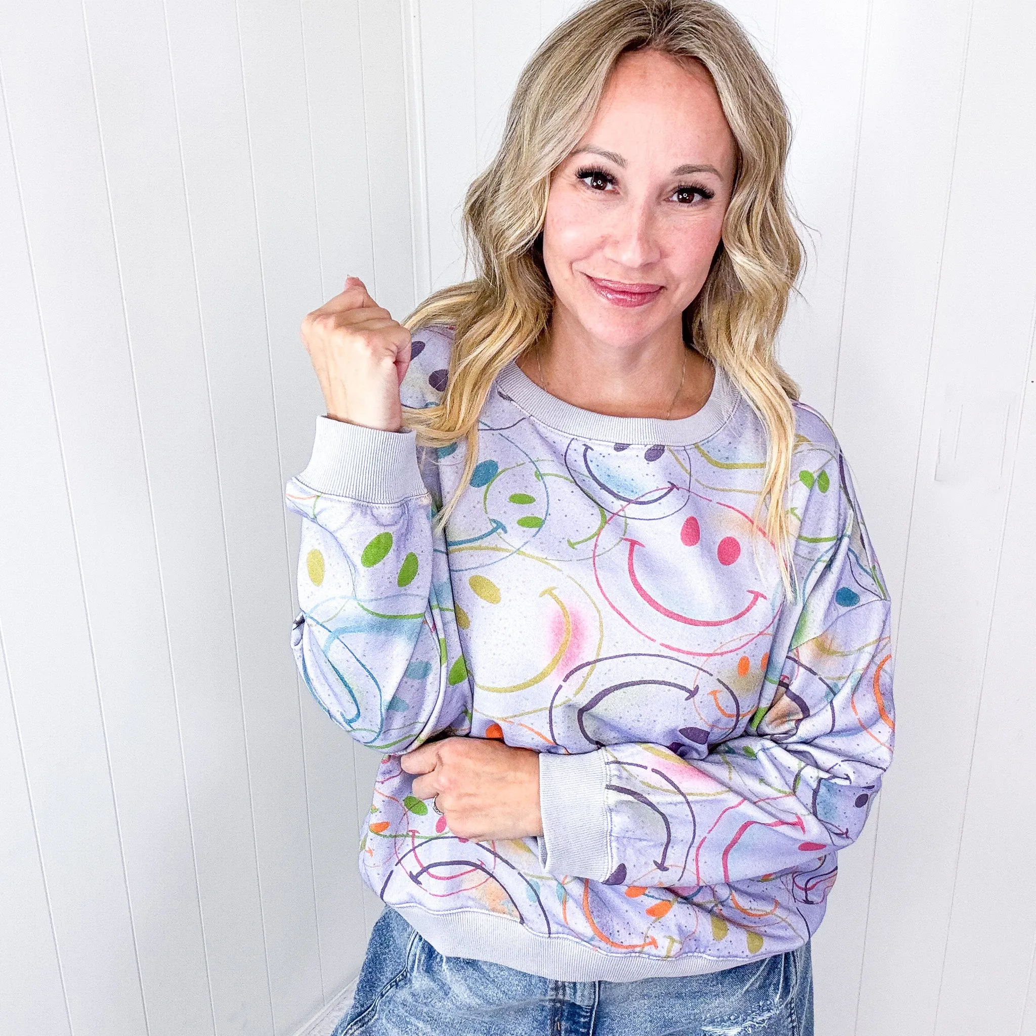 Happy Splendor Mineral Washed Terry Long Sleeve Pullover In Washed Lilac *Final Sale*