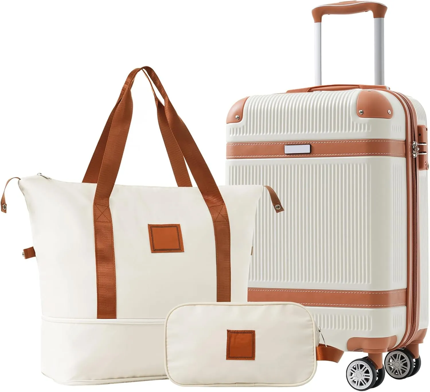 Hardshell Luggage Set 3 Piece Travel Cases with Double Spinner Wheels, Includes Carry-On Suitcase, Duffel Bag, Toilet Bag