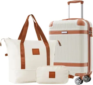 Hardshell Luggage Set 3 Piece Travel Cases with Double Spinner Wheels, Includes Carry-On Suitcase, Duffel Bag, Toilet Bag