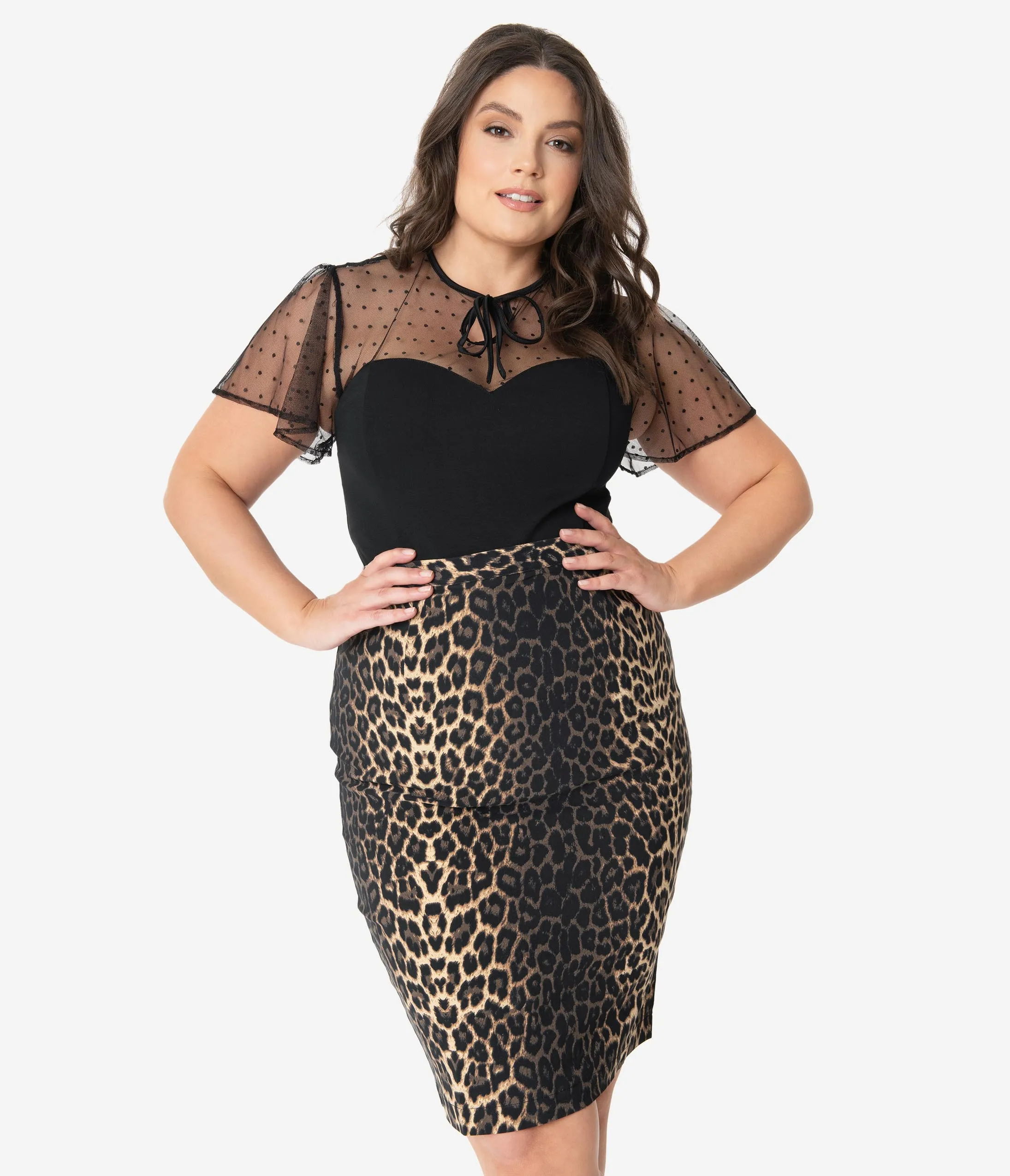Hell Bunny Plus Size 1960s Leopard Print Panthera Pencil Skirt