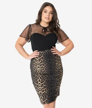 Hell Bunny Plus Size 1960s Leopard Print Panthera Pencil Skirt