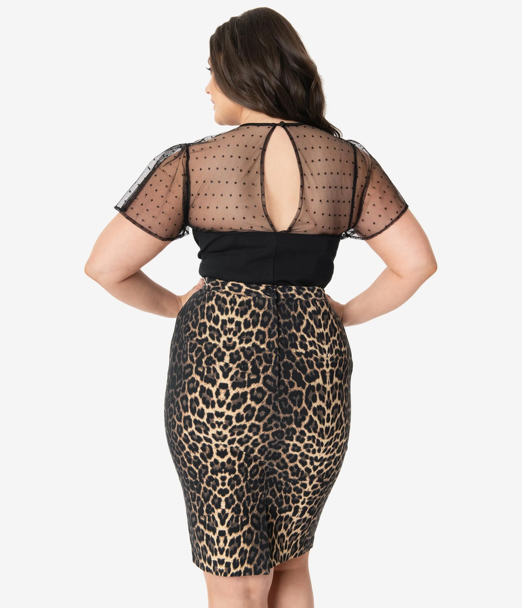 Hell Bunny Plus Size 1960s Leopard Print Panthera Pencil Skirt