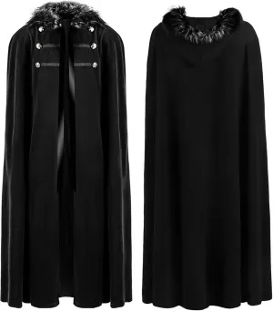hhaappyy Punk Rave Winter Warm Gothic Wool Faux Fur Collar Long Cape Cloak for Men Vintage Coats Halloween Costumes Robes