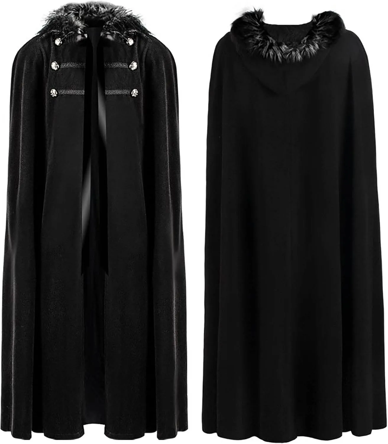 hhaappyy Punk Rave Winter Warm Gothic Wool Faux Fur Collar Long Cape Cloak for Men Vintage Coats Halloween Costumes Robes