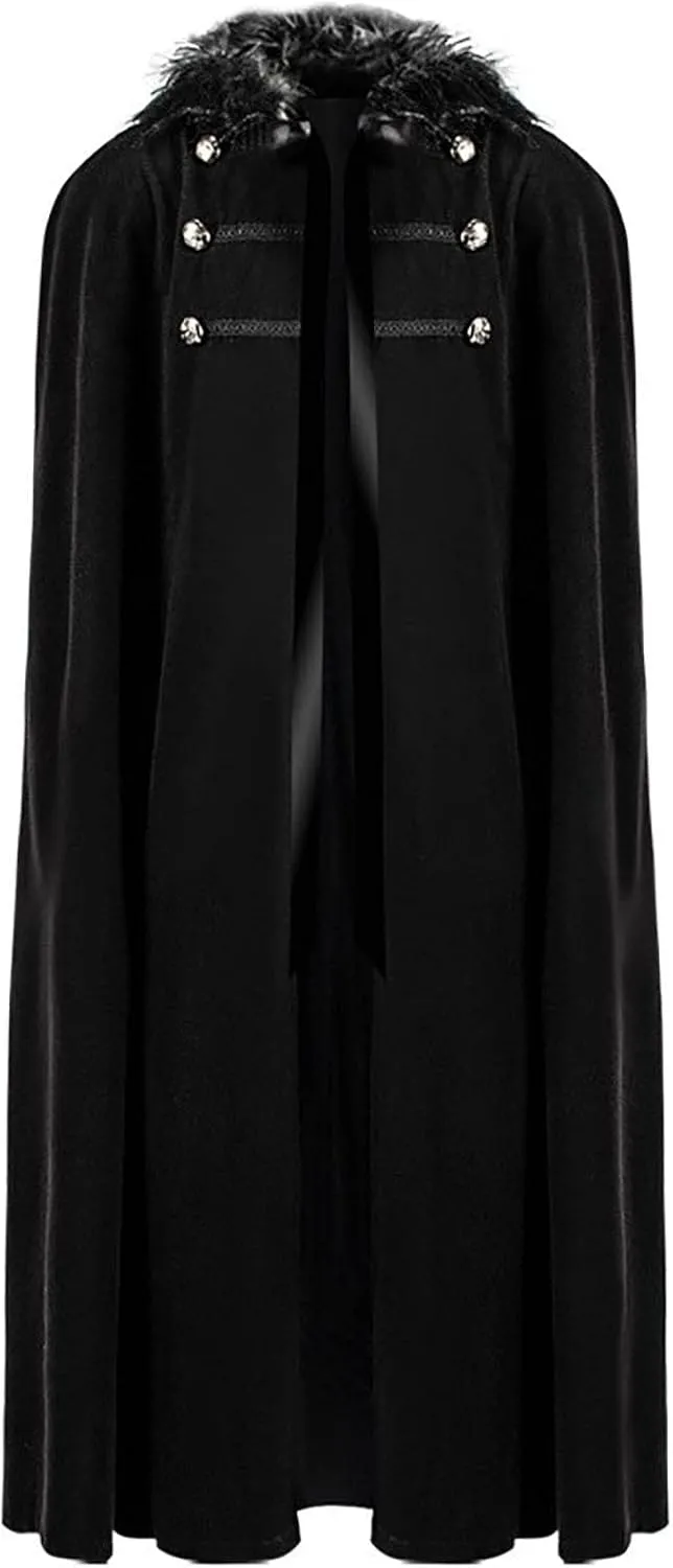 hhaappyy Punk Rave Winter Warm Gothic Wool Faux Fur Collar Long Cape Cloak for Men Vintage Coats Halloween Costumes Robes