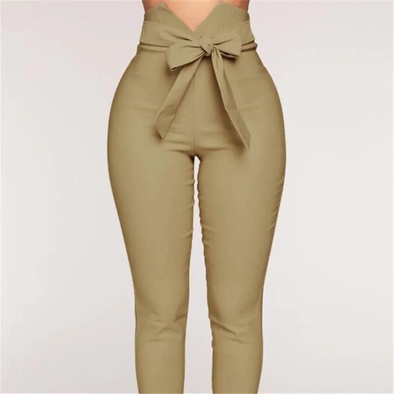 High Waist Bowknot Long Slim Skinny Bandage Elastic Pencil Pants