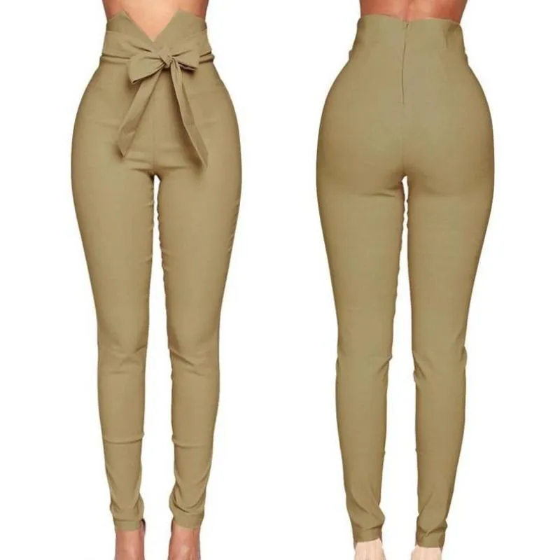 High Waist Bowknot Long Slim Skinny Bandage Elastic Pencil Pants