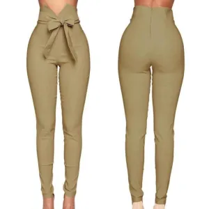 High Waist Bowknot Long Slim Skinny Bandage Elastic Pencil Pants