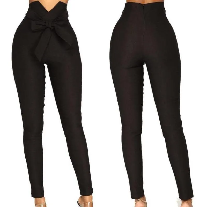 High Waist Bowknot Long Slim Skinny Bandage Elastic Pencil Pants
