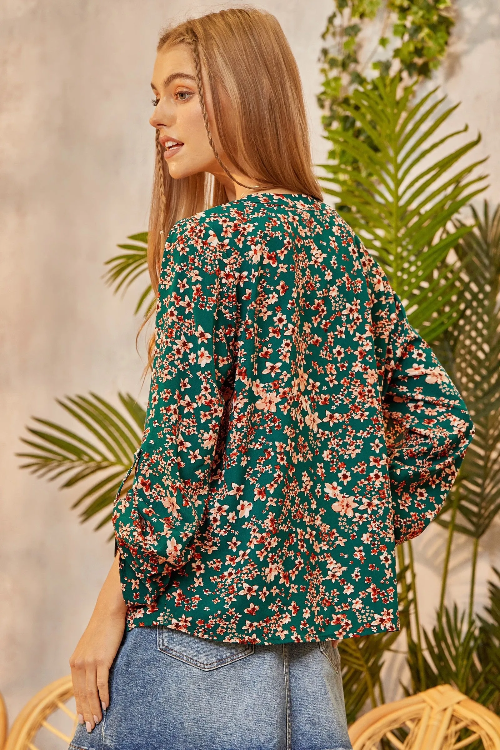 Hints of Fall Floral Print Blouse Top