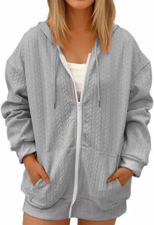 hlysgo Zip Up Hoodie Women Oversized Fall Fashion Sweatshirt Jackets Casual Hoodies Comfy Hooded Outwear with Pockets