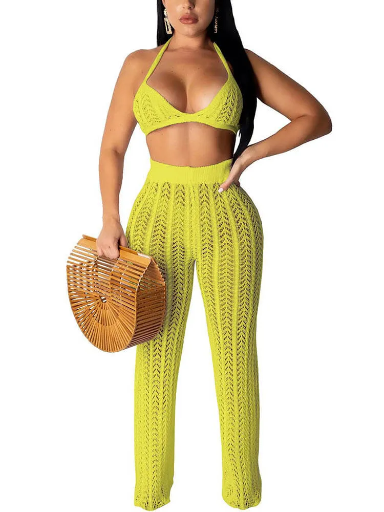 Hollow Out Knitted Crop Top & Pants