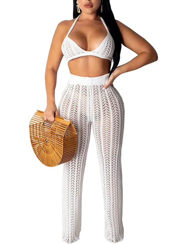 Hollow Out Knitted Crop Top & Pants