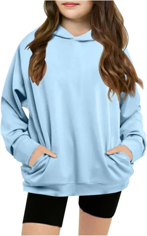 Hoodies for Teen Girls Tredny Long Sleeve Sweatshirts Oversized Pullover with Hood Fall Tween Girls Y2K Outfits