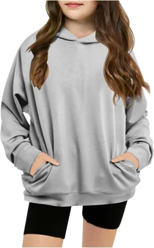 Hoodies for Teen Girls Tredny Long Sleeve Sweatshirts Oversized Pullover with Hood Fall Tween Girls Y2K Outfits