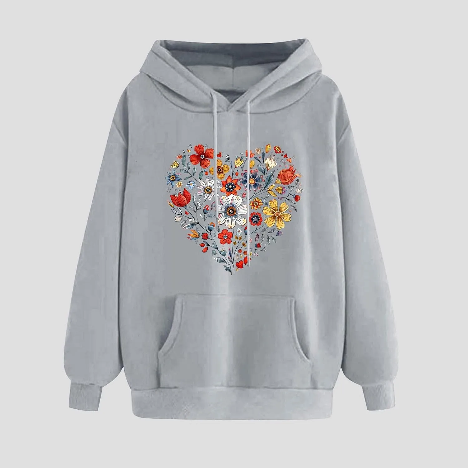 Hoodies for Women Long Sleeve Heart Print Graphic Tee Shirts Causal Fashion Drawstring Hooded Sweatshirts Gift Shirts