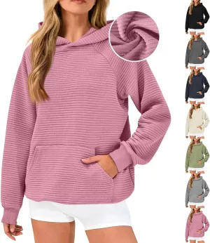 Hoodies for Women Loose Fleece Raglan Long Sleeve Hooded Sweatshirts Casual Comfy Jacquard Pullover with Pockets