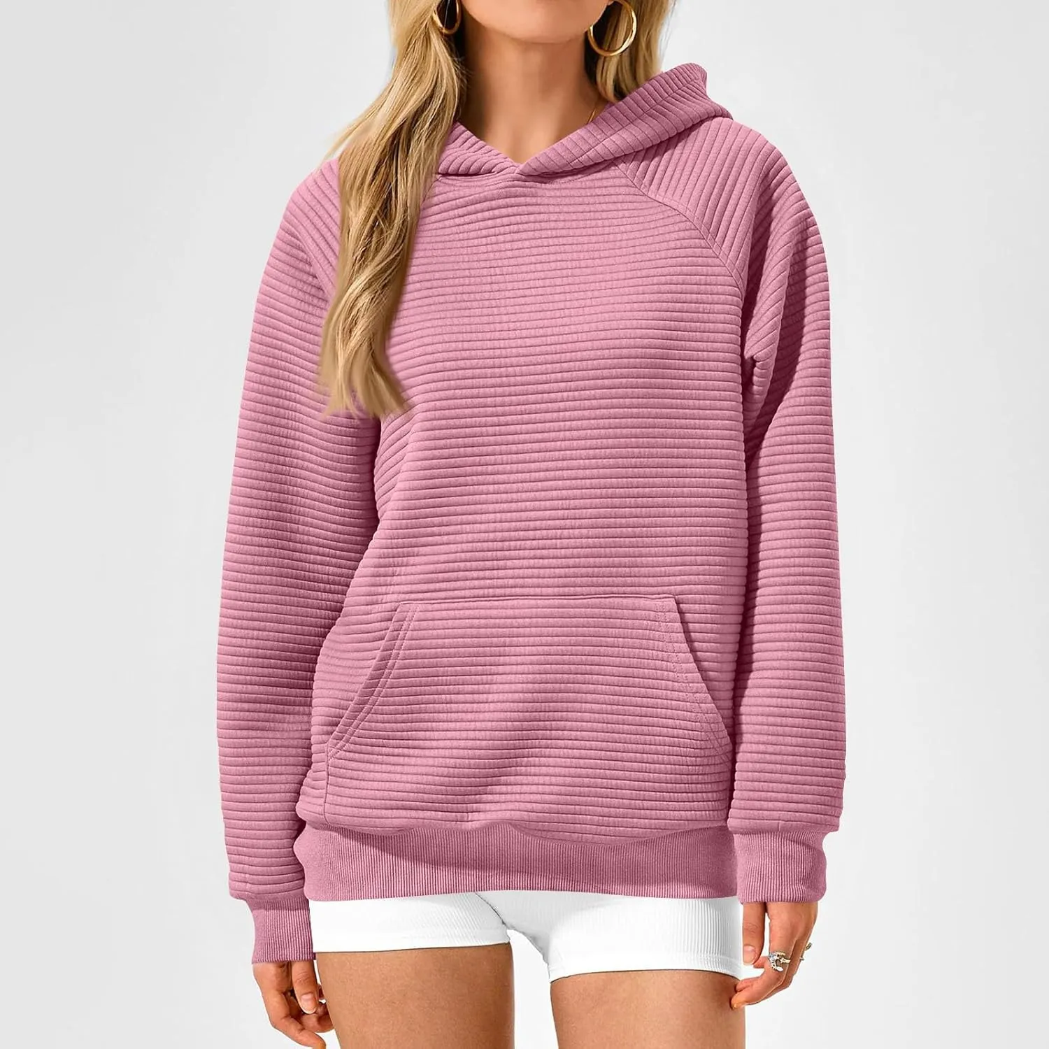 Hoodies for Women Loose Fleece Raglan Long Sleeve Hooded Sweatshirts Casual Comfy Jacquard Pullover with Pockets