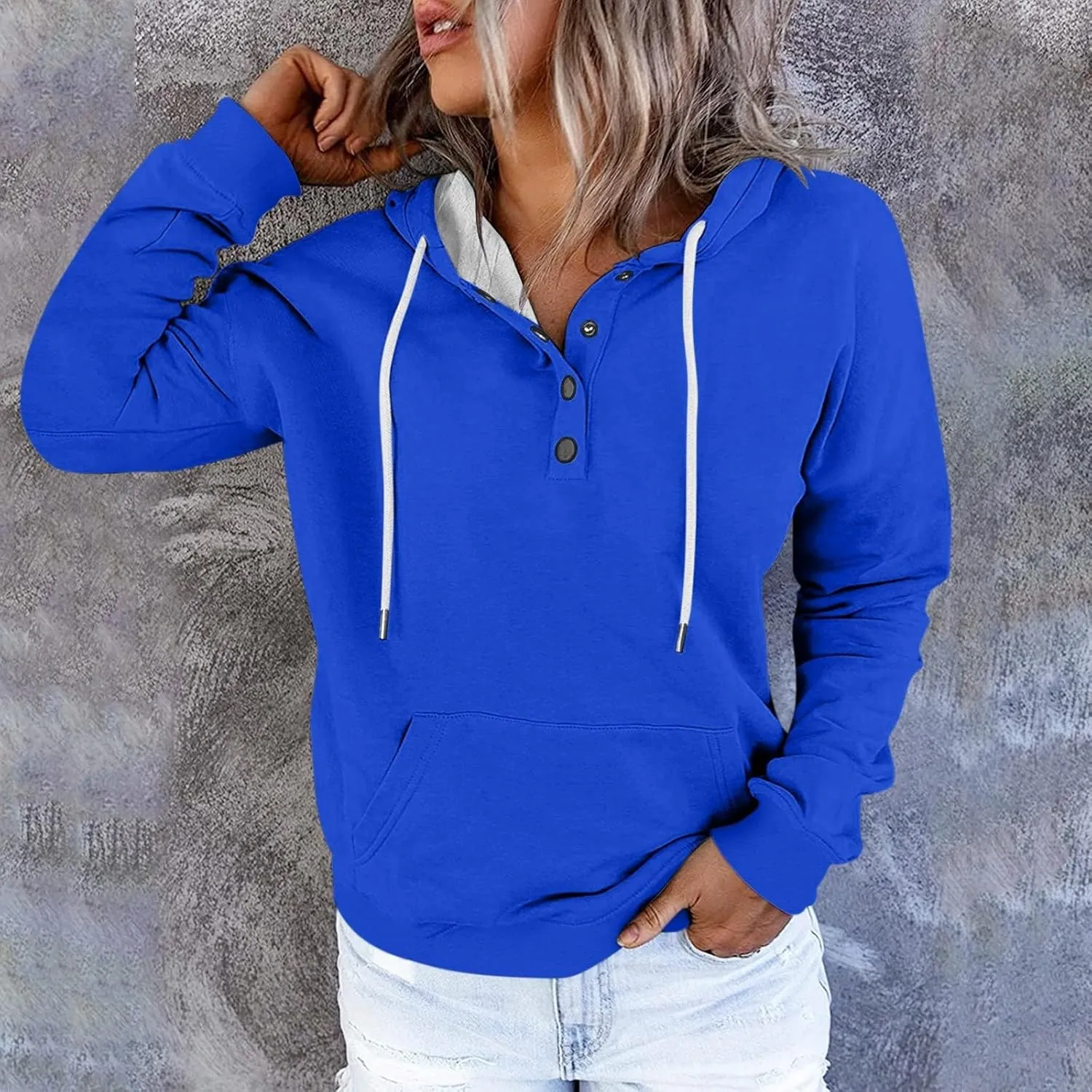 hoodies for women oversized sweatshirt trendy long sleeve button drawstring pullover sweater tops fall winter clothes 