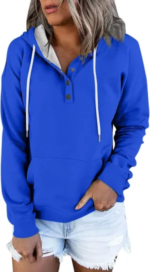 hoodies for women oversized sweatshirt trendy long sleeve button drawstring pullover sweater tops fall winter clothes 